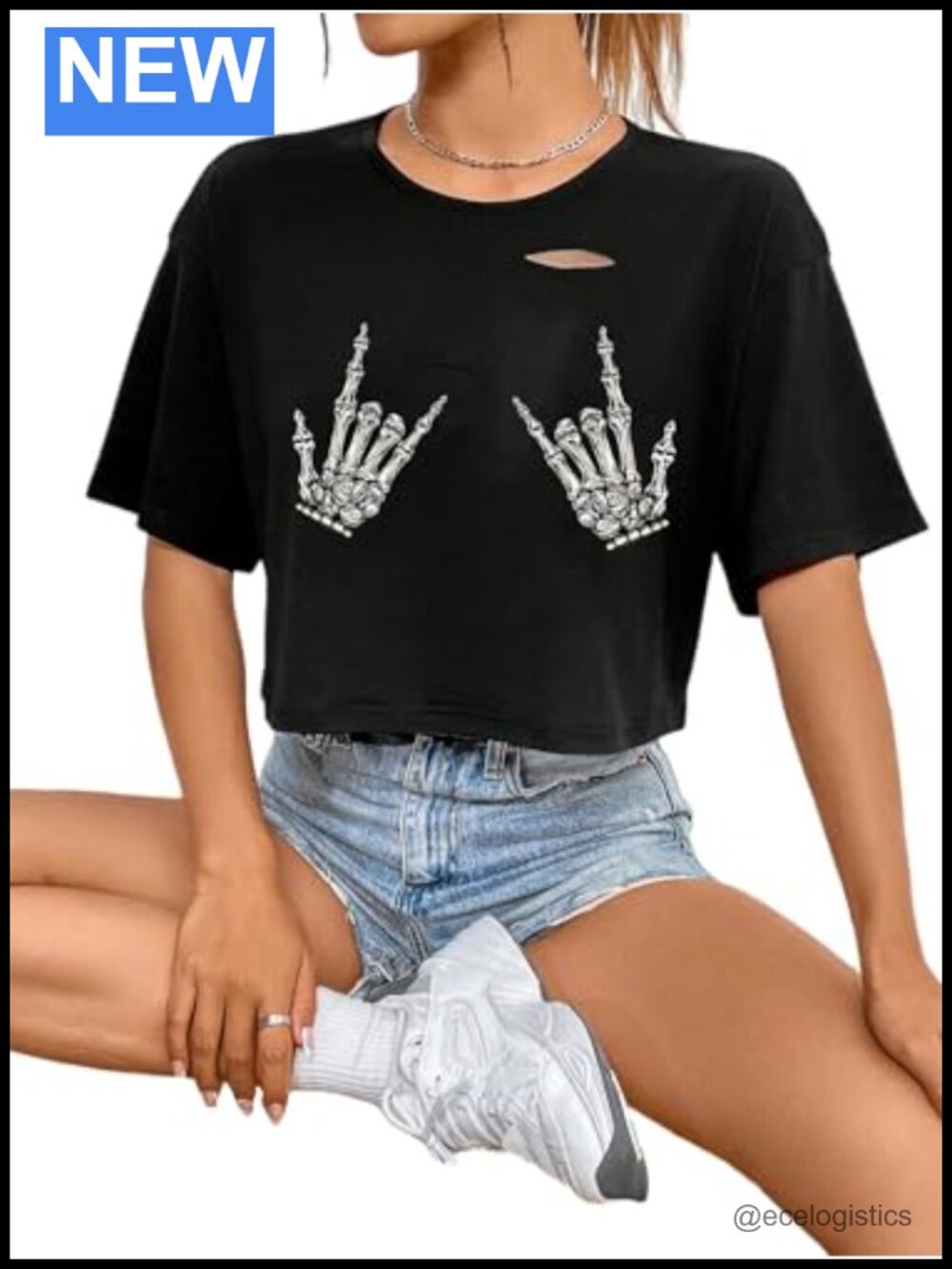 Graphic Oversized Crop Top Loose Distressed Vintage Boxy Tee Short Sleeve - Picture 3 of 6